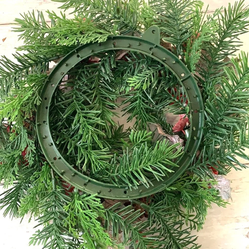 Christmas Holiday Winter Wreath Faux Artificial Plants Red Apples Berries 14in